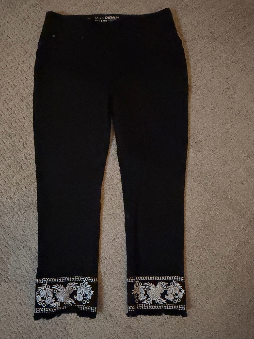 Black Embroidered Hem Stretch Pants